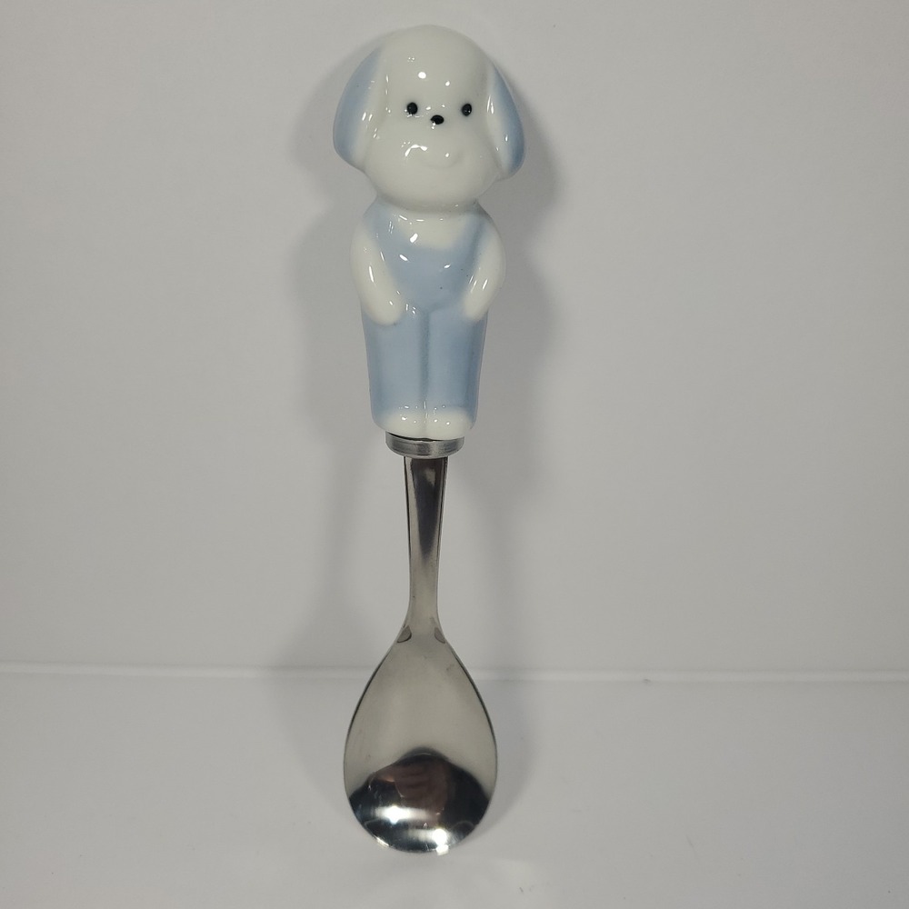 Vintage  Lillian Vernon Childs Puppy Dog Stainless Spoon Ceramic Handle Japan